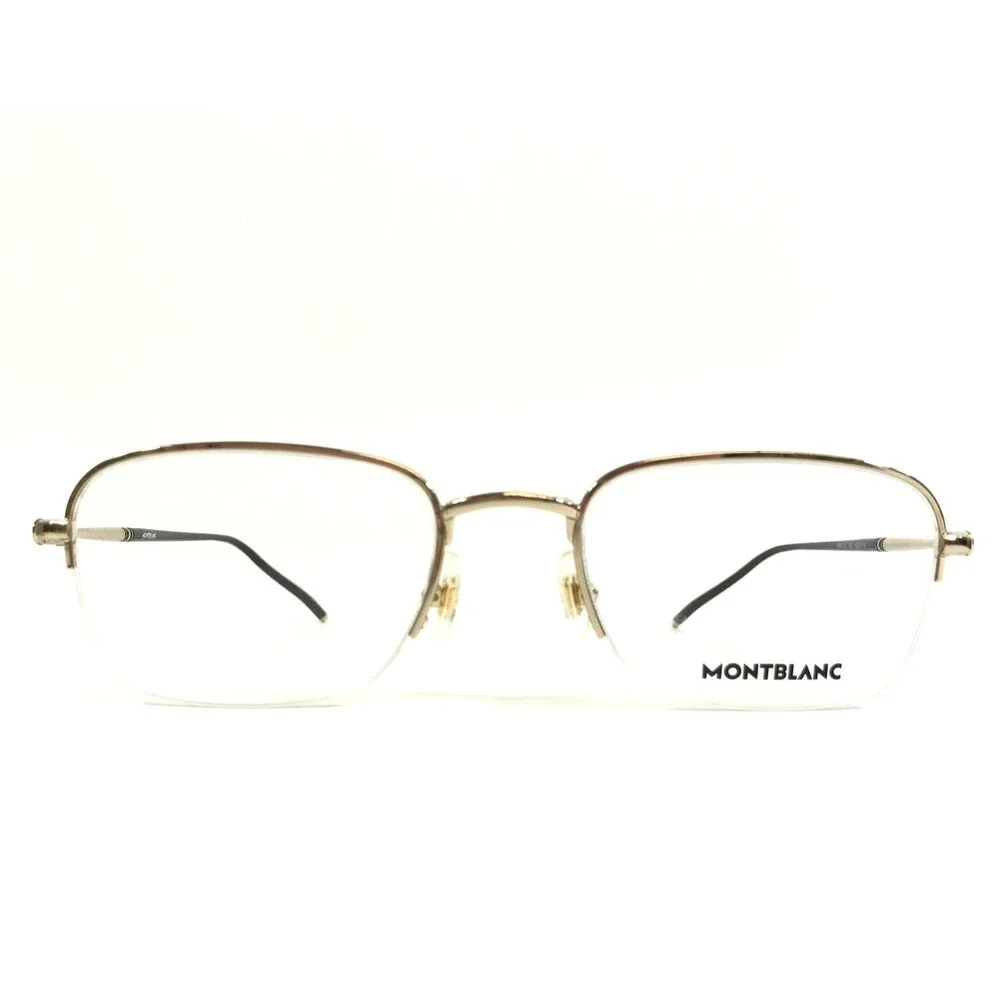 Montblanc Eyeglasses Frames MB0131O 002 Black Gold Square Half Rim 52-20-145